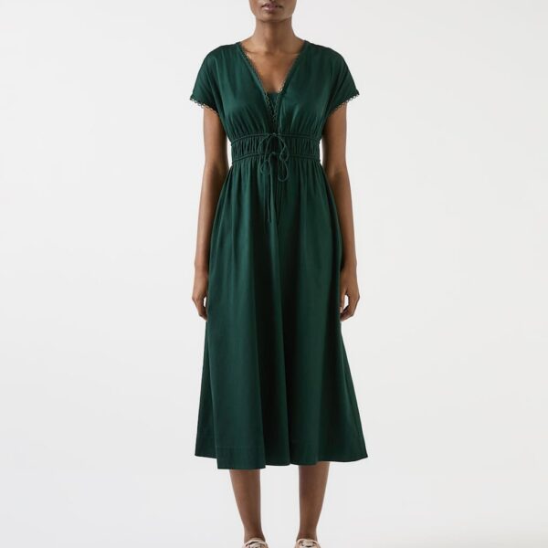 Lk Bennett Women's Pure Cotton Tie Detail Midi Skater Dress - 12 - Green, Green