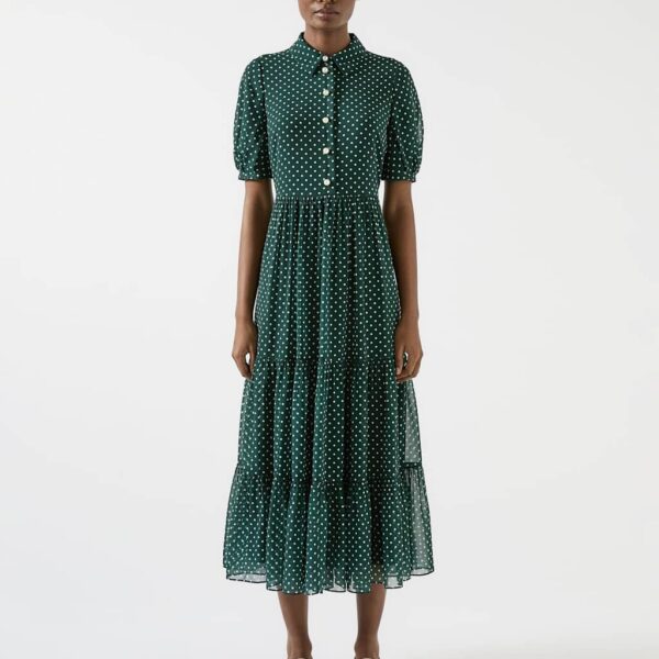 Lk Bennett Women's Polka Dot Midaxi Tiered Dress - 14 - Green Mix, Green Mix
