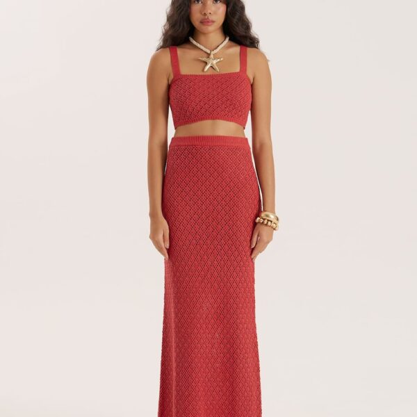 4Th & Reckless Women's Cotton Blend Knitted Maxi Skirt - 14 - Red, Red