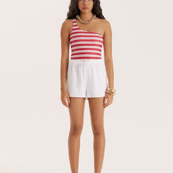 4Th & Reckless Women's Beach Shorts with Linen - 12 - White, White,Chocolate