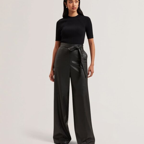 Ted Baker Women's Faux Leather Belted Short Sleeve Jumpsuit - 10 - Black, Black