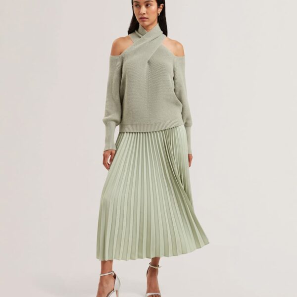 Ted Baker Women's Pleated Midi Skirt - 10 - Green, Green