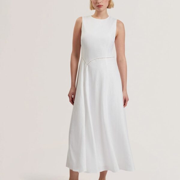 Ted Baker Women's Pure Linen Midi Waisted Dress - 10 - White, White