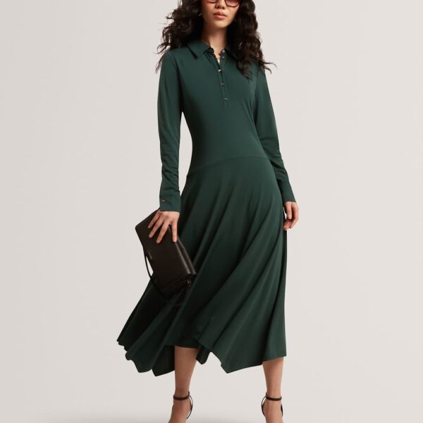 Ted Baker Women's Crepe Collared Midi Dress - 14 - Dark Green, Dark Green