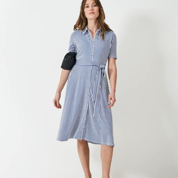 Crew Clothing Women's Jersey Geometric Midaxi Shirt Dress - 12 - Blue Mix, Blue Mix