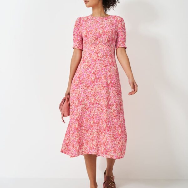 Crew Clothing Women's Floral Midi Tea Dress - 12 - Pink Mix, Pink Mix