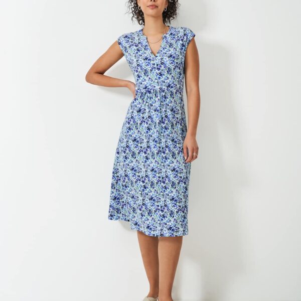 Crew Clothing Women's Jersey Floral V-Neck Midi Tea Dress - 12 - Blue Mix, Blue Mix