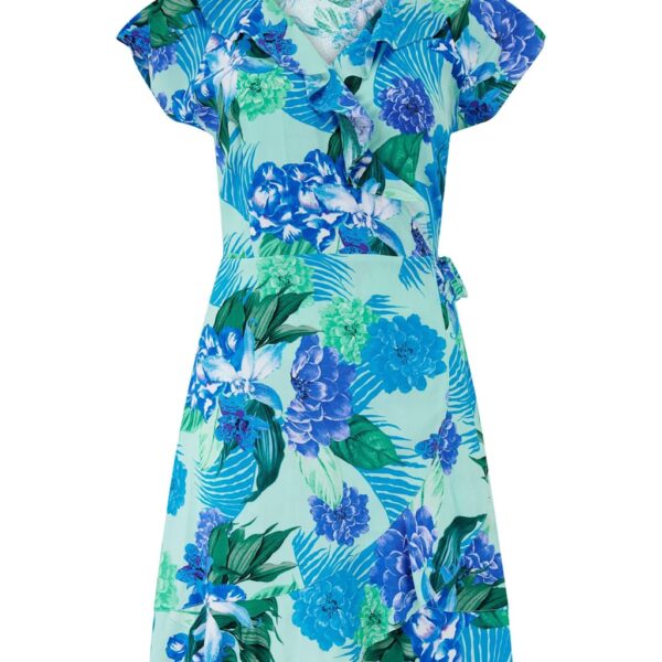 Pour Moi Women's Floral Frill Wrap Mini Beach Dress - 14 - Aqua Mix, Aqua Mix