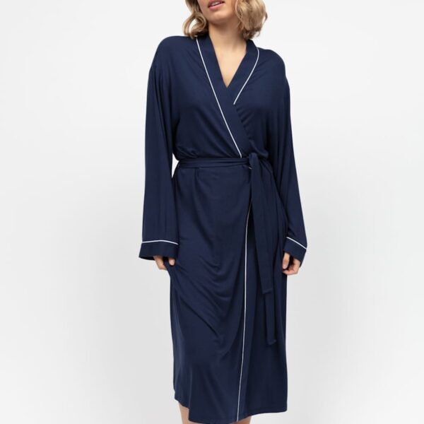 Cyberjammies Women's Jersey Piping Dressing Gown - 20 - Navy, Navy