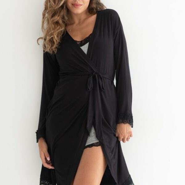 Pour Moi Women's Sofa Loves Lace Jersey Wrap Dressing Gown - 14 - Black, Black