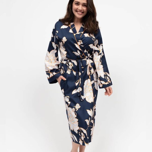 Cyberjammies Women's Cotton Modal Floral Dressing Gown - 14 - Navy Mix, Navy Mix