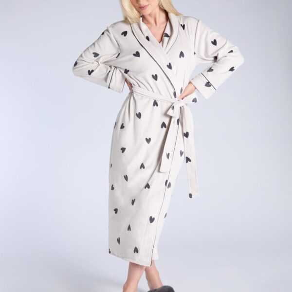 Boux Avenue Women's Velour Heart Robe - M - Stone, Stone