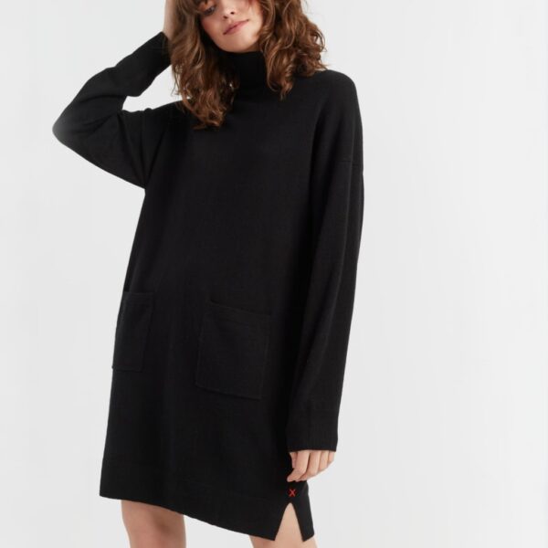 Chinti & Parker Women's Wool Rich Knitted Roll Neck Mini Dress with Cashmere - Black, Dark Grey,Navy,Hot Pink,Black,Emerald,Brown,Plum,Sand