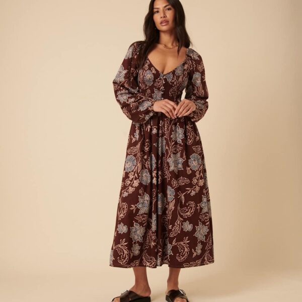 Nobody's Child Women's Pure Cotton Floral V-Neck Midi Waisted Dress - 14 - Multi, Multi
