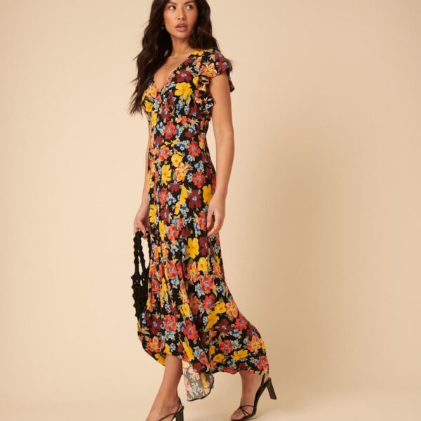 Nobody's Child Women's Floral V-Neck Midi Dress - 14 - Multi, Multi