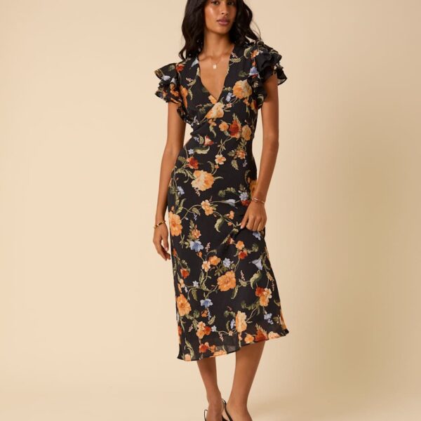 Nobody's Child Women's Floral V-Neck Midi Tea Dress - 14 - Multi, Multi