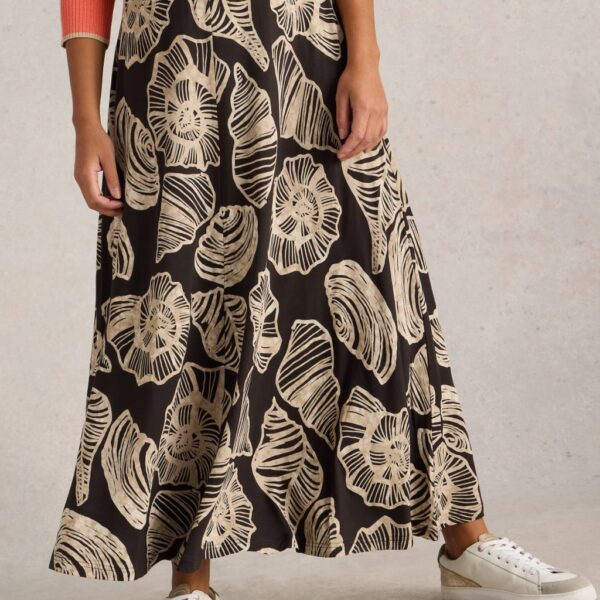White Stuff Women's Jersey Printed Midaxi A-Line Skirt - 14REG - Black Mix, Black Mix