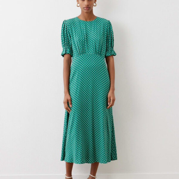 Finery London Women's Polka Dot Midi Tea Dress - 8 - Green Mix, Green Mix,Black Mix,Red Mix