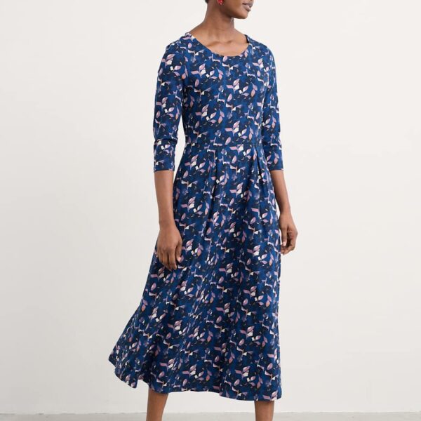 Seasalt Cornwall Women's Cotton Rich Floral Midi Skater Dress - 16REG - Navy Mix, Navy Mix