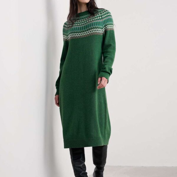 Seasalt Cornwall Women's Cotton Blend Shoulder Yoke Midi Jumper Dress - 12 - Green Mix, Green Mix