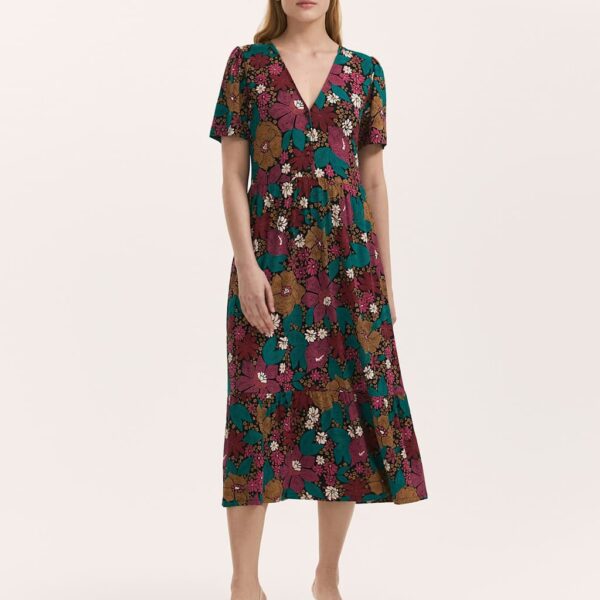 Finery London Women's Jersey Floral V-Neck Midi Tiered Dress - 12 - Blue Mix, Blue Mix