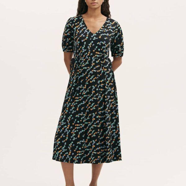 Finery London Women's Jersey Floral V-Neck Midi Waisted Dress - 18 - Black Mix, Black Mix,Blue Mix