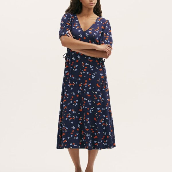 Finery London Women's Jersey Floral V-Neck Midi Waisted Dress - 12 - Blue Mix, Blue Mix