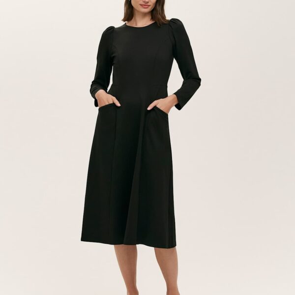 Finery London Women's Ponte Jersey Puff Sleeve Midi Skater Dress - 16PET - Black, Black,Navy,Burgundy