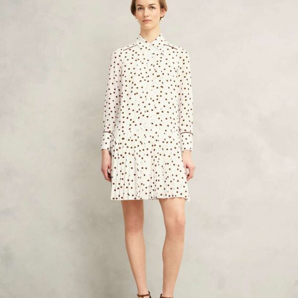 Hobbs Women's Polka Dot Collared Mini Shift Dress - 14REG - White Mix, White Mix