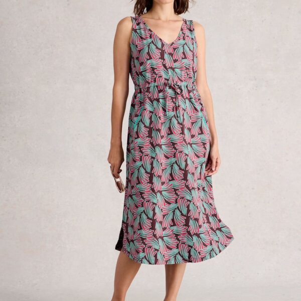 White Stuff Women's Jersey V-Neck Midi Drawstring Waisted Dress - L - Pink Mix, Pink Mix