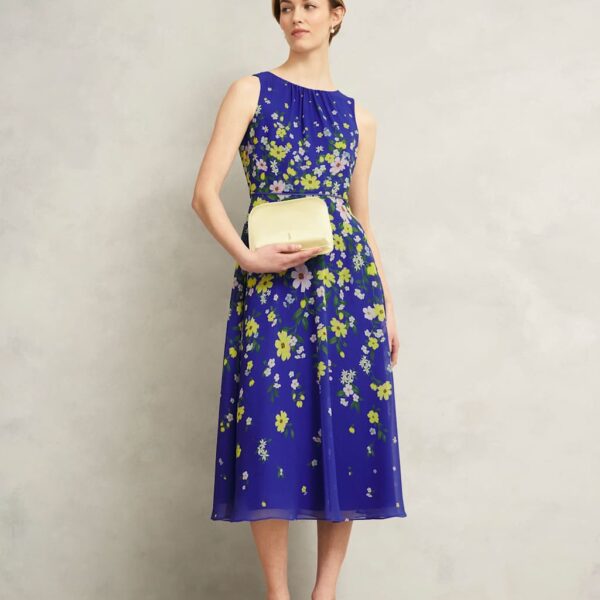 Hobbs Women's Sheer Floral Midi Skater Dress - 10REG - Blue Mix, Blue Mix