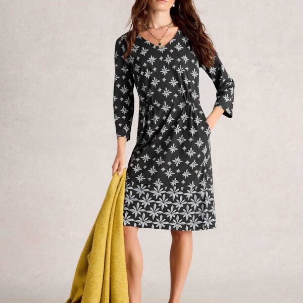 White Stuff Women's Jersey Floral V-Neck Shift Dress - 12REG - Black Mix, Black Mix