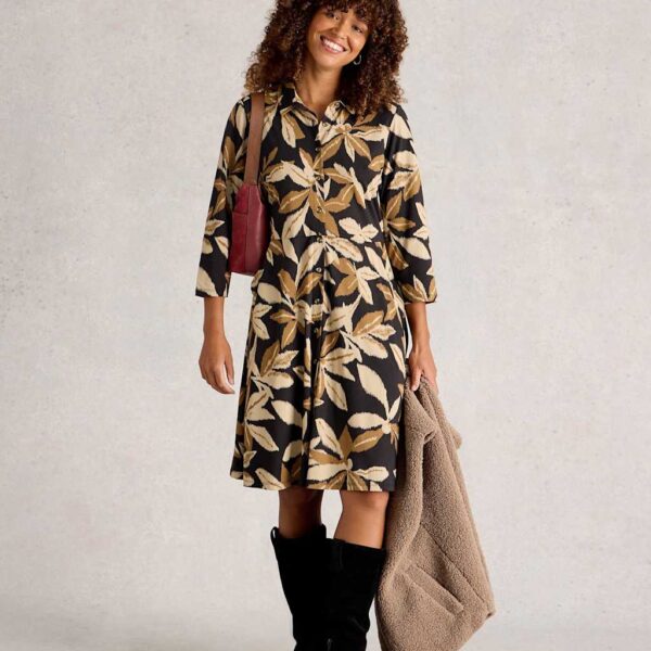 White Stuff Women's Jersey Printed Knee Length Shirt Dress - 12REG - Black Mix, Black Mix