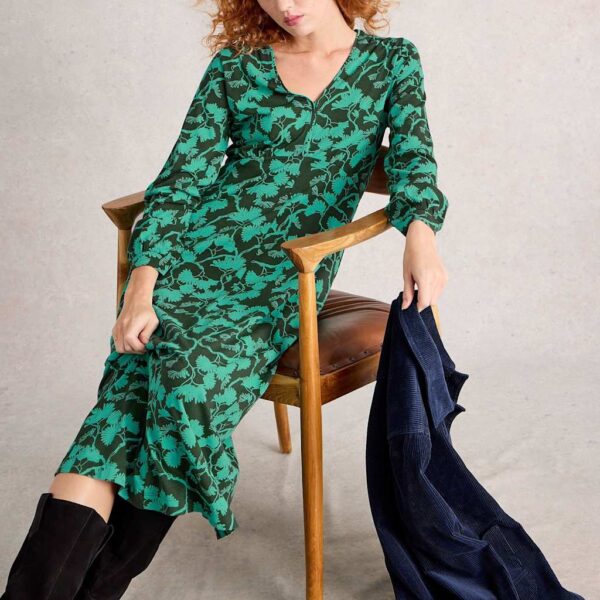 White Stuff Women's Jersey Printed V-Neck Midi Dress - 12REG - Green Mix, Pink Mix,Green Mix