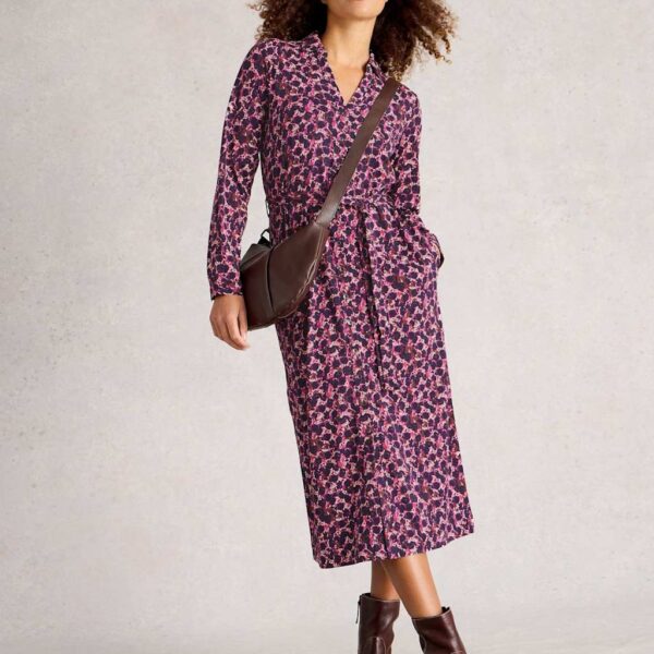 White Stuff Women's Jersey Printed Belted Midi Shirt Dress - 14REG - Pink Mix, Pink Mix