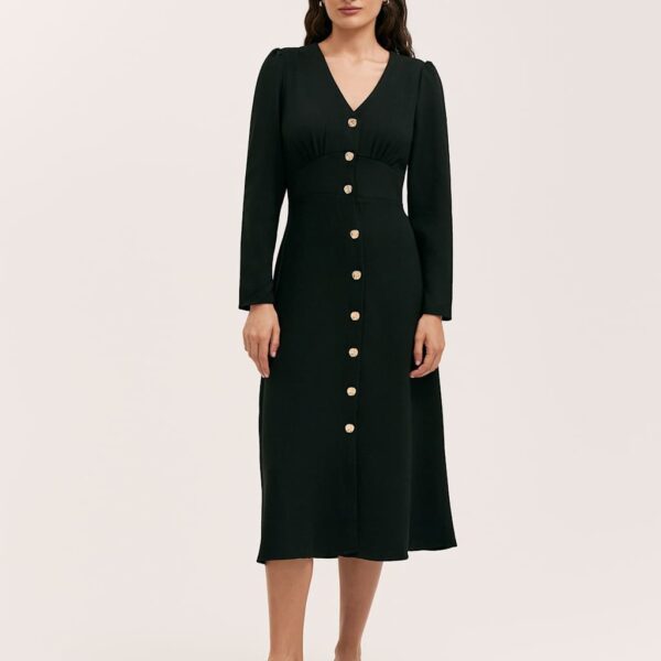 Finery London Women's Crepe V-Neck Midi Waisted Dress - 16 - Black, Black,Navy