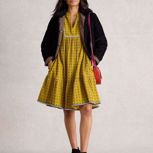 White Stuff Women's Pure Cotton Printed Skater Dress - 12REG - Yellow Mix, Yellow Mix