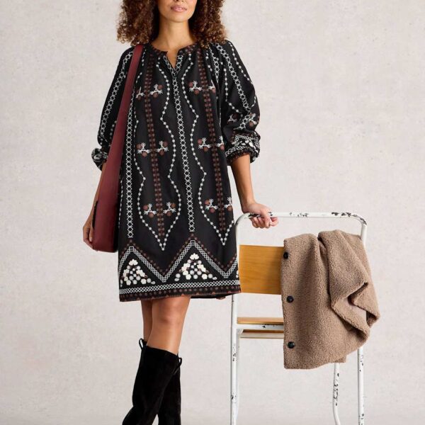 White Stuff Women's Pure Cotton Embroidered Shift Dress - 12REG - Black Mix, Black Mix