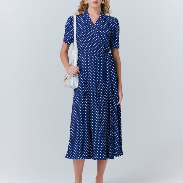 Ghost Women's Crepe Spot Print Midaxi Wrap Tea Dress - Navy Mix, Navy Mix