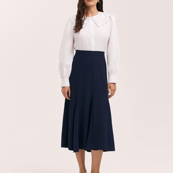 Finery London Women's Crepe Pleated Midi Skirt - 14 - Navy, Black,Navy