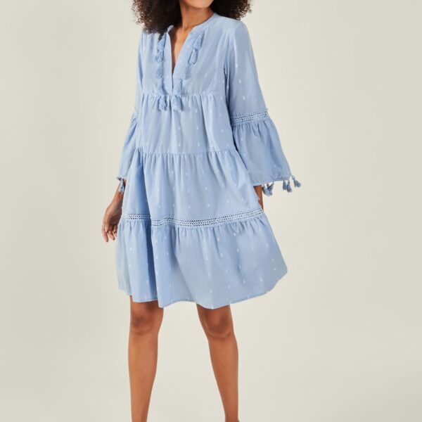 Accessorize Women's Pure Cotton V-Neck Embroidered Beach Dress - XS - Blue Mix, Blue Mix
