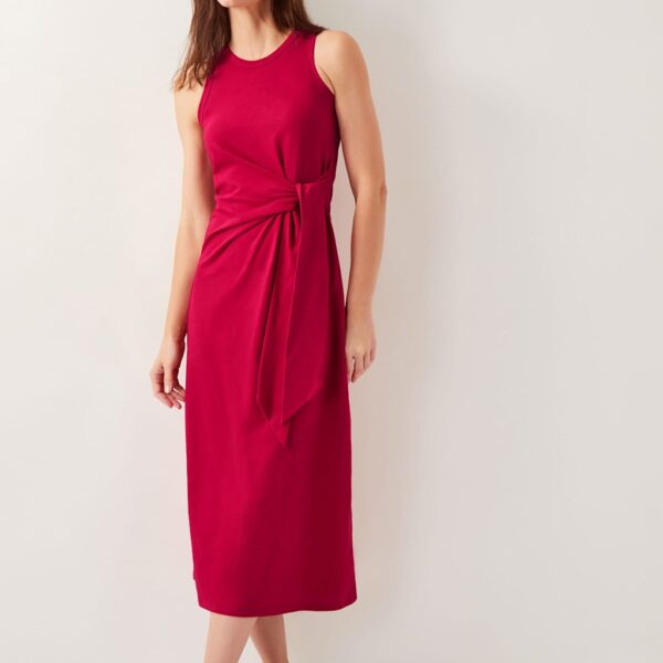 Monsoon Women's Pure Cotton Tie Waist Midi Column Dress - Red, Red