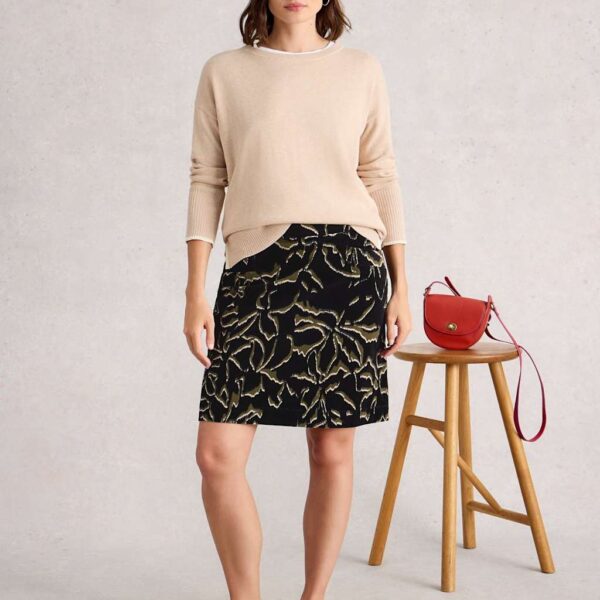 White Stuff Women's Cord Floral Kneel Length A-Line Skirt - 12REG - Black Mix, Black Mix