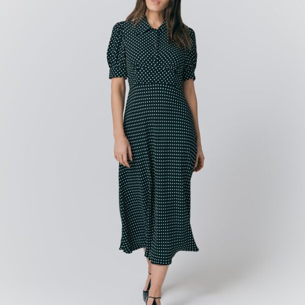 Ghost Women's Crepe Polka Dot Midi Tea Dress - XS - Black Mix, Black Mix