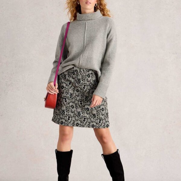 White Stuff Women's Wool Blend Jacquard A-Line Skirt - 8REG - Grey Mix, Grey Mix,Black Mix