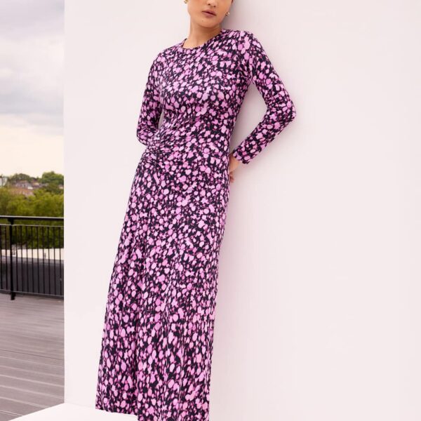 Ro&Zo Women's Printed Ruched Waist Maxi Column Dress - 16REG - Pink Mix, Pink Mix