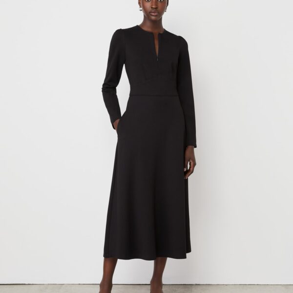 Finery London Women's Ponte Jersey Zip Neck Midi Waisted Dress - 16 - Black, Green,Black
