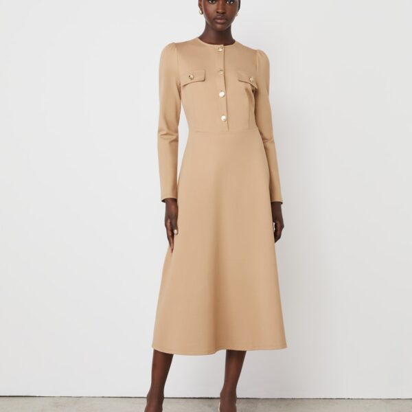 Finery London Women's Ponte Jersey Button Front Midi Dress - 18 - Brown, Black,Brown