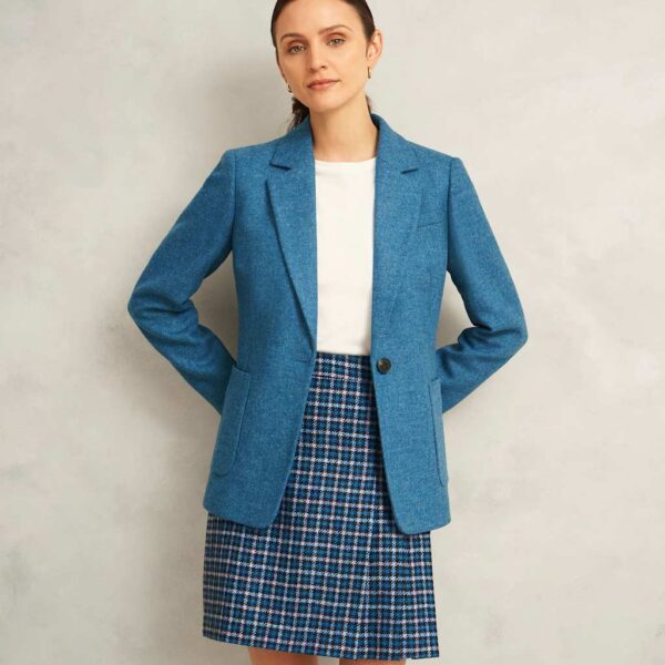 Hobbs Women's Pure Wool Checked Pleat Front Mini A-Line Skirt - 12 - Blue, Blue