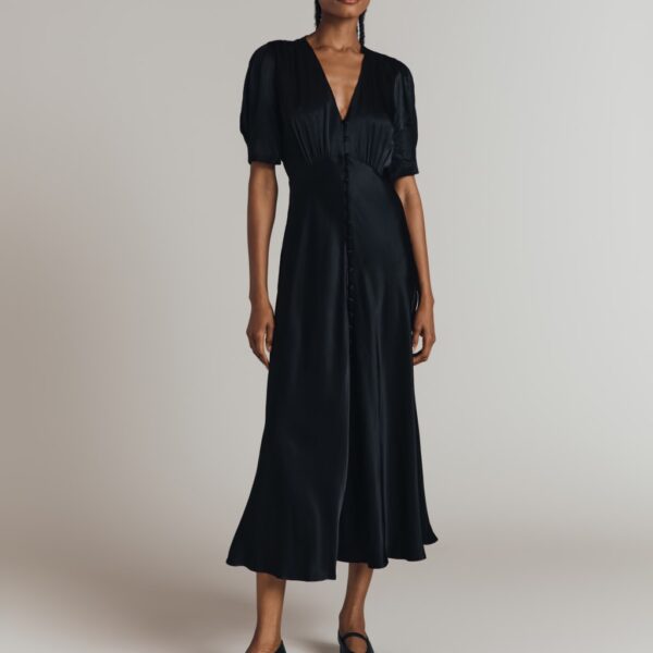 Ghost Women's Satin V-Neck Midi Tea Dress - XL - Black, Black,Navy